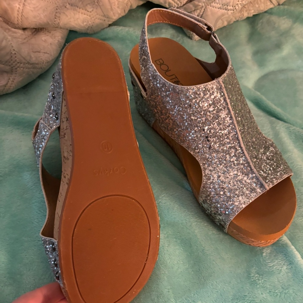 Corkys Silver Glitter Wedge Sandals - Picture 3 of 7